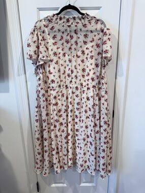 Cream Floral Smocked high neck Neck Midi Dress